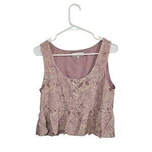 WAYF Ruffle Crop Purple Floral Sleeveless Top Womens Size Small 100% Rayon